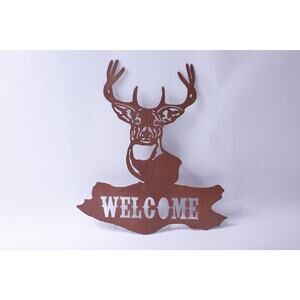Welcome Wall Sign with Deer Head, 11x13 inches, Buck, Decorative, Wall Hanging,
